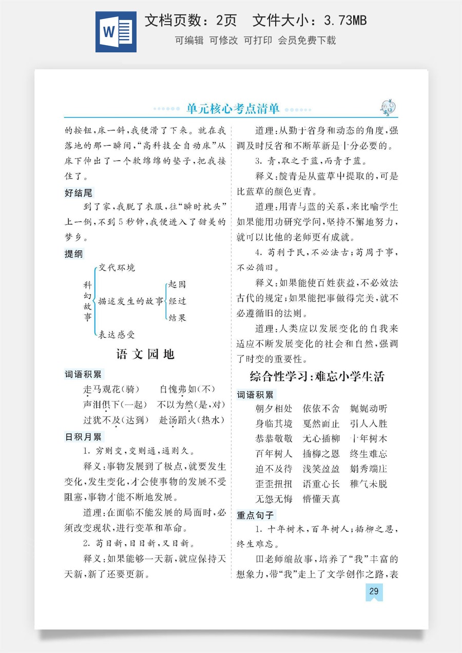 小学六年级下册语文第六单元核心考点清单.docx
