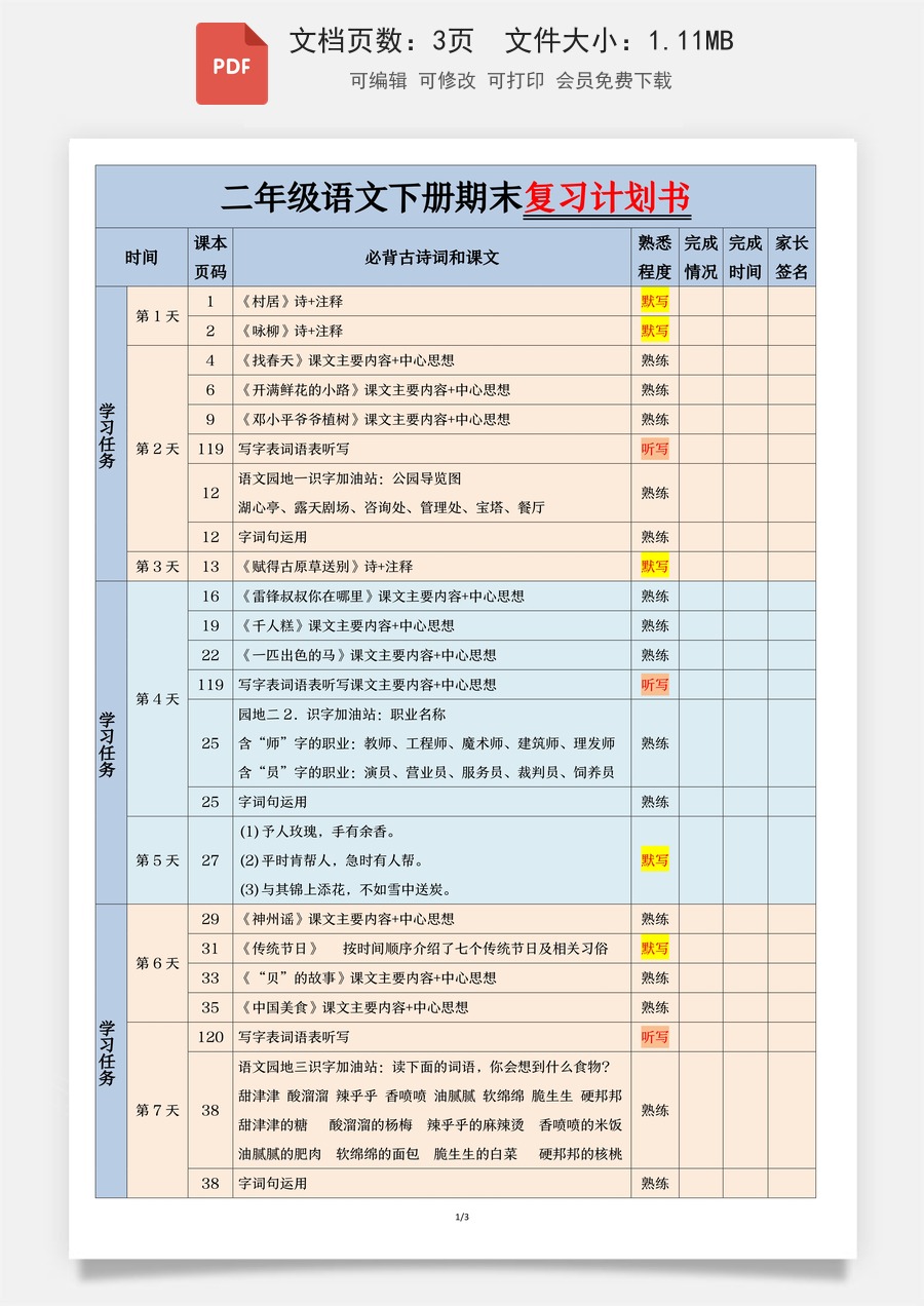 小学语文二年级下册【期末三轮复习法闯关表】二下语文.pdf